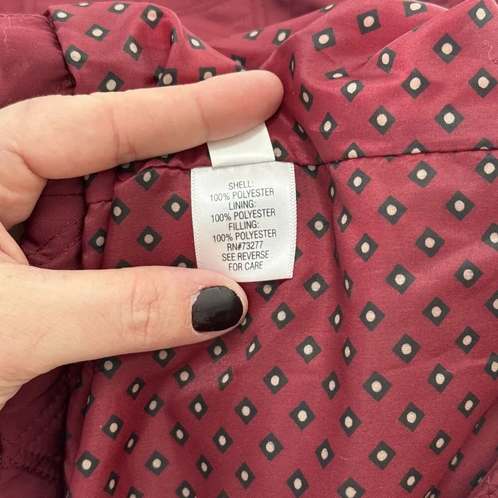 Croft & Barrow Barn Jacket Womens XL Burgundy Quilted Corduroy Collar Chore Coat - Picture 13 of 14